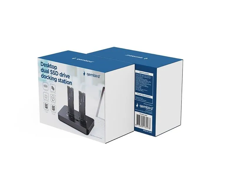 Gembird DD2-U3M2 Desktop dual drive USB Type-C M.2 NVME (and SATA) SSD docking station Black – 3. kép