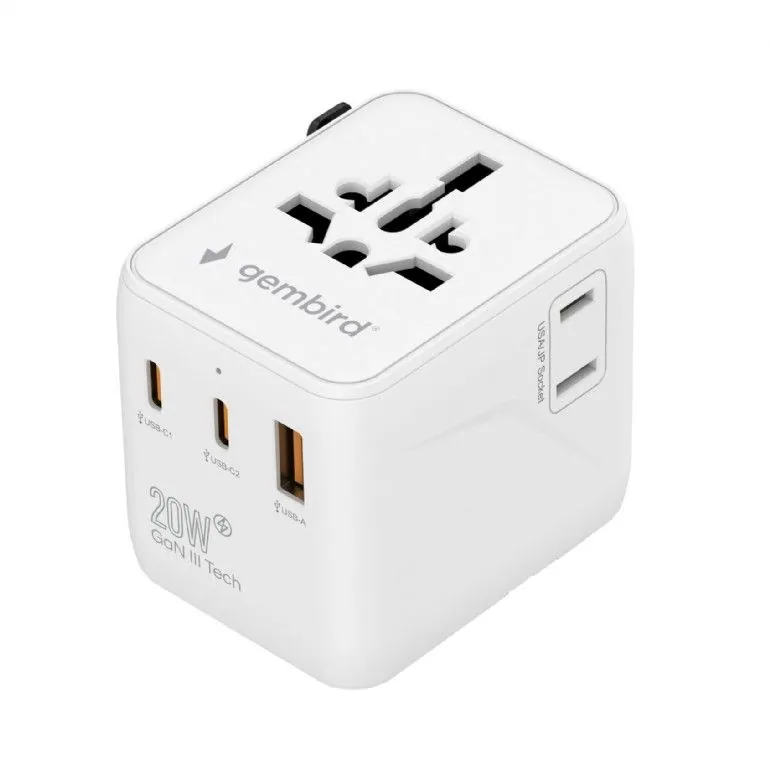 Gembird Universal travel power adapter 20W White
