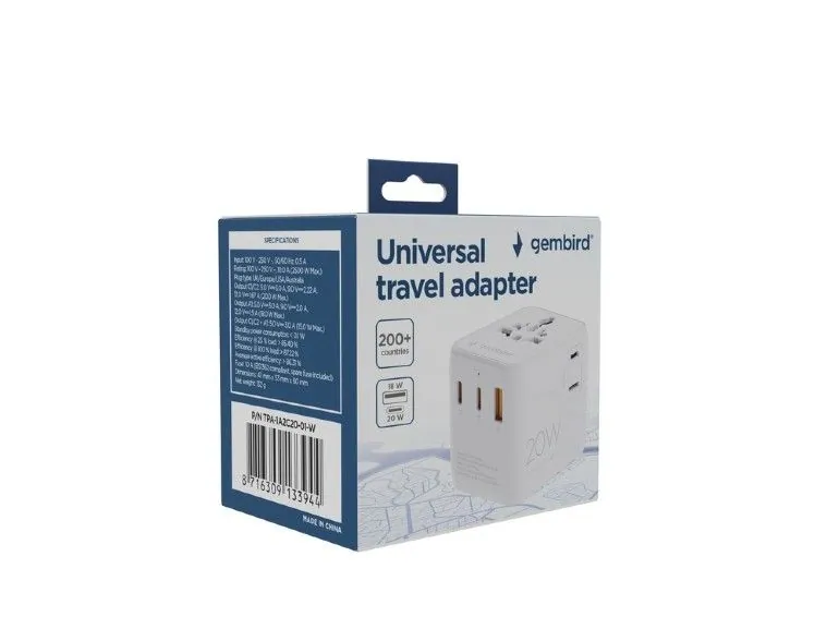 Gembird Universal travel power adapter 20W White – 8. kép
