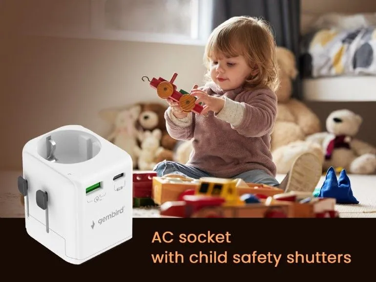 Gembird Grounded universal travel power adapter 20W White – 4. kép