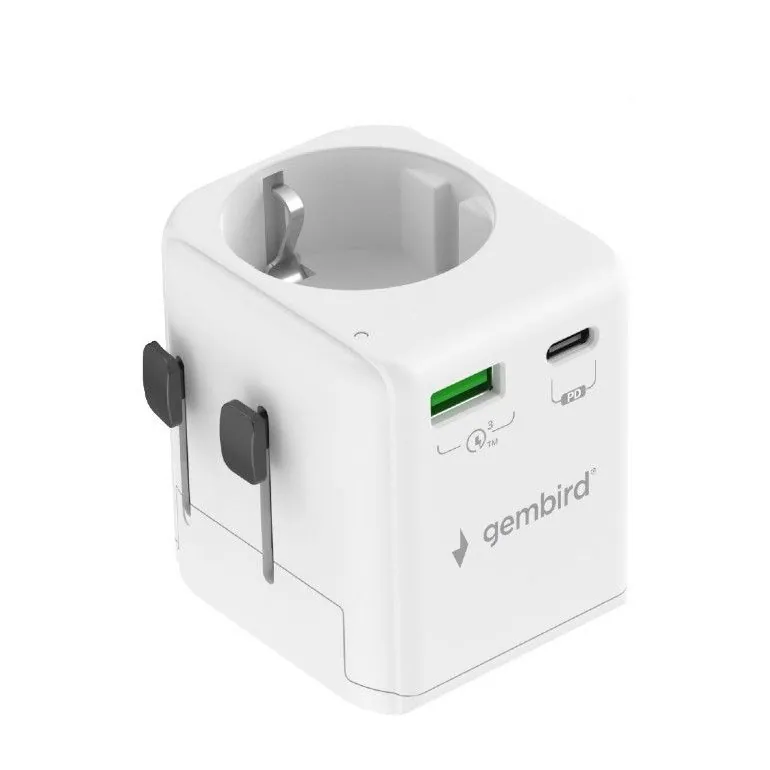 Gembird Grounded universal travel power adapter 20W White – 5. kép