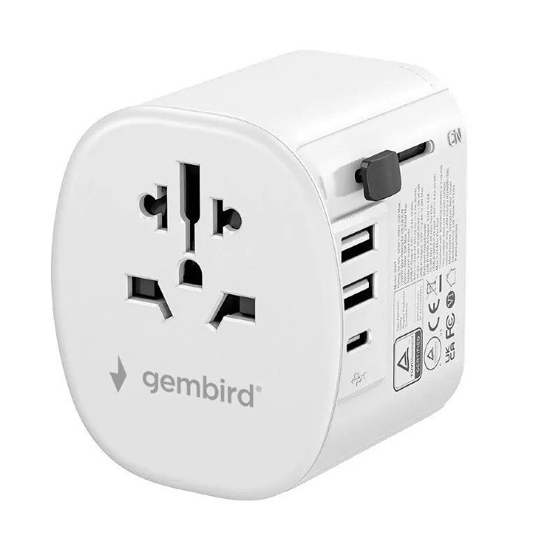 Gembird Grounded universal travel power adapter 15W White – 7. kép