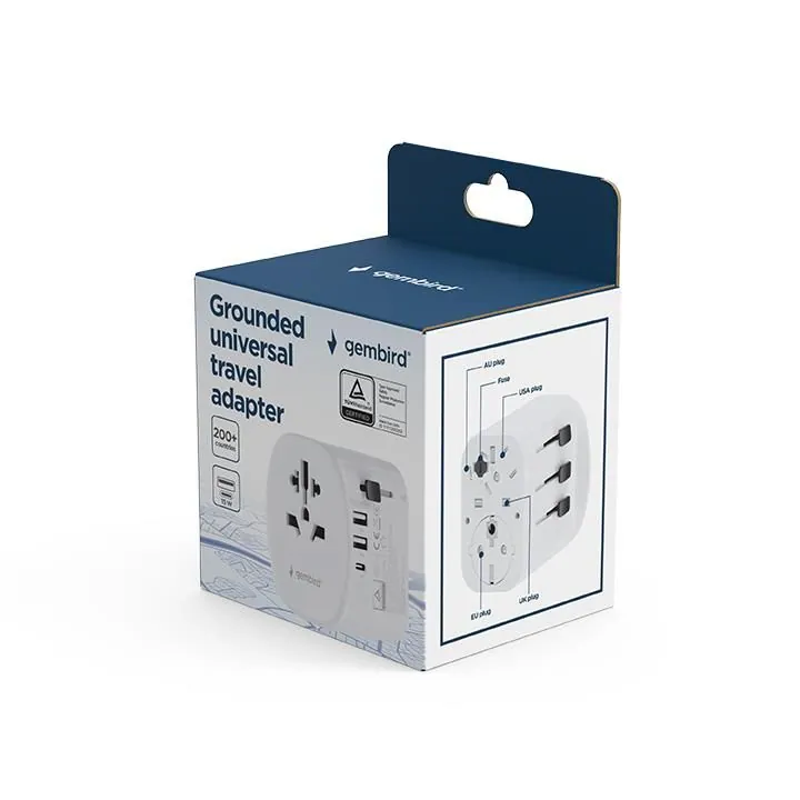 Gembird Grounded universal travel power adapter 15W White – 9. kép