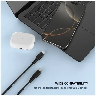 FIXED USB 2.0 hajlékony szilikon kábel USB-C/USB-C 0,3m, fekete – 2. kép