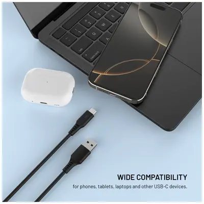 FIXED USB 2.0 hajlékony szilikon kábel USB-A/USB-C 0,3m, fekete – 2. kép