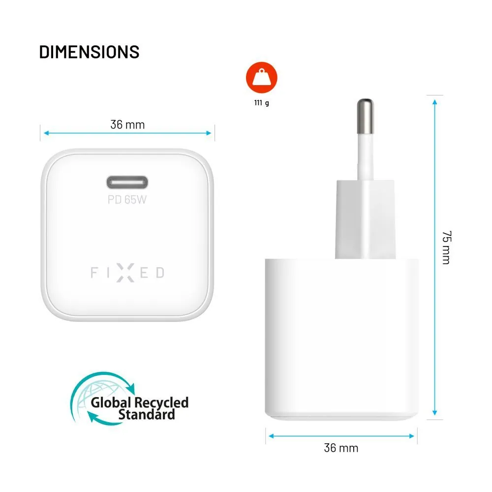 FIXED mini USB-C GaN töltő 65W fehér – 8. kép