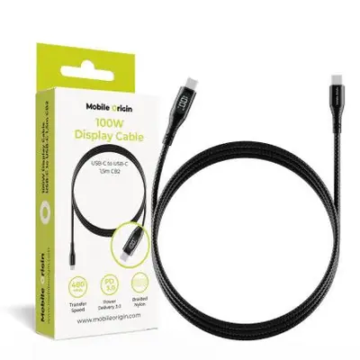 Mobile Origin 100W Display Cable USB-C to USB-C 1,5m Black