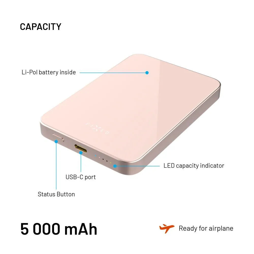 FIXED MagZen 5 Qi2 külső akkumlátor 5000 mAh, rózsaszín – 7. kép