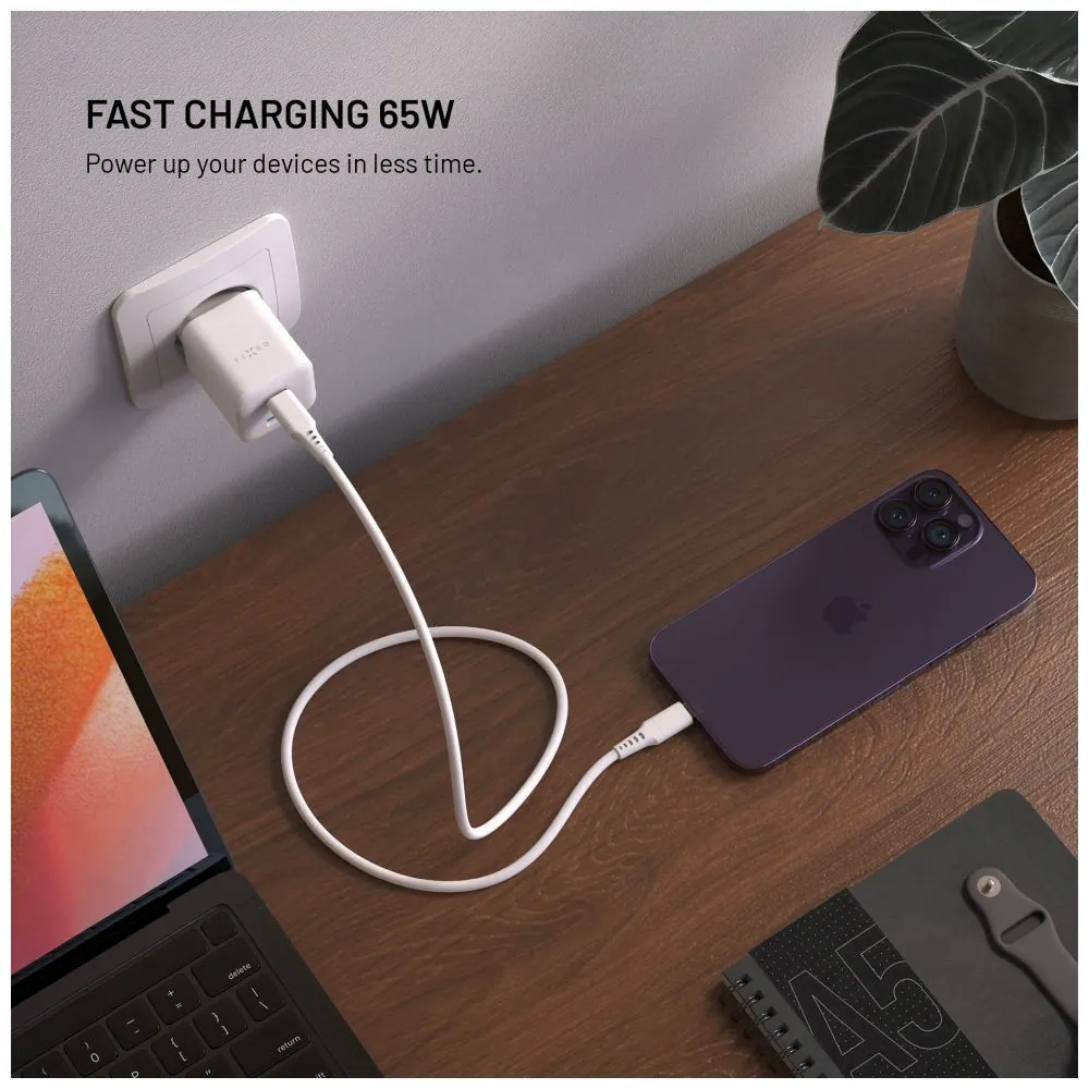 FIXED Mini 2x USB-C, USB-A GaN töltő adapter 65W, fehér – 3. kép