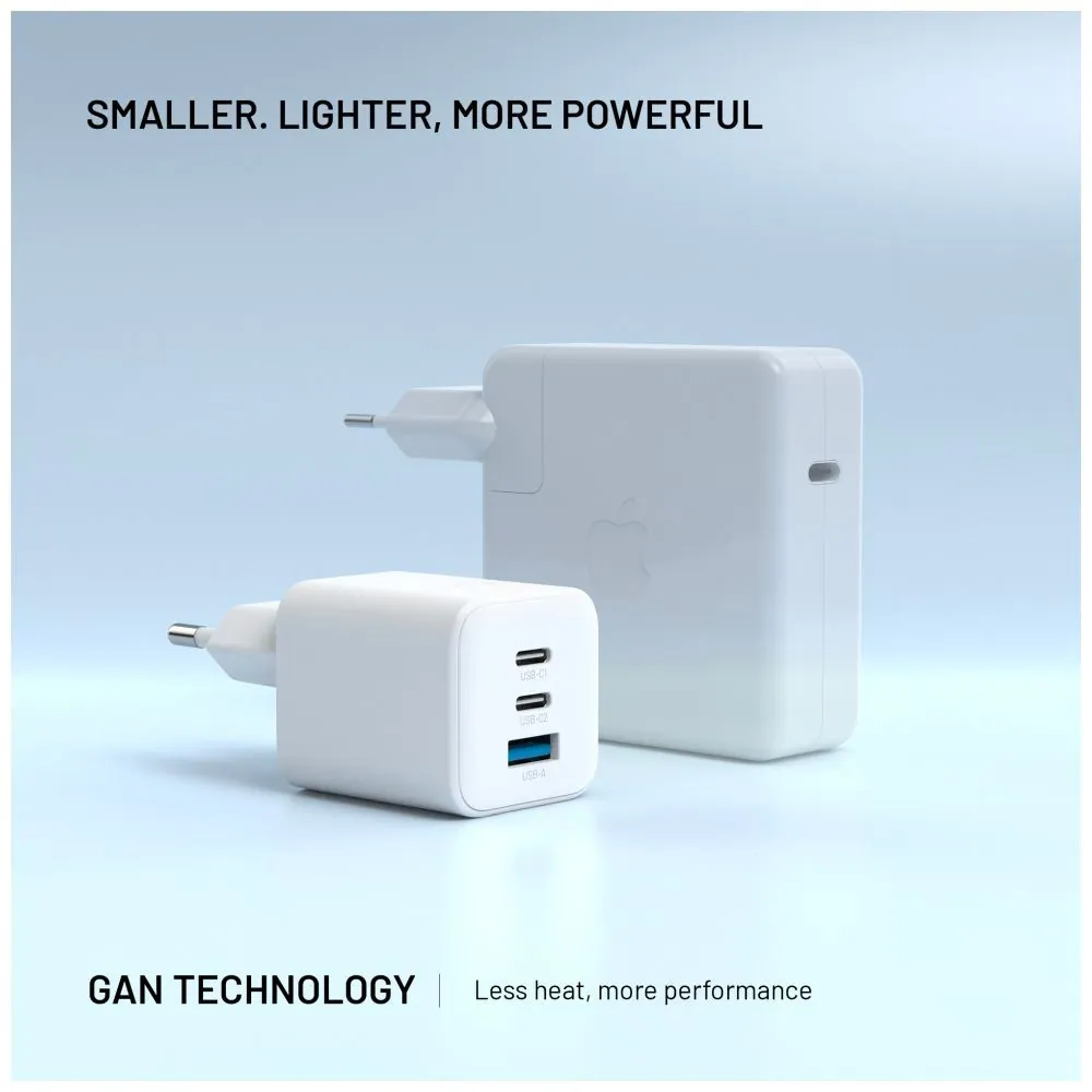 FIXED Mini 2x USB-C, USB-A GaN töltő adapter 65W, fehér – 5. kép