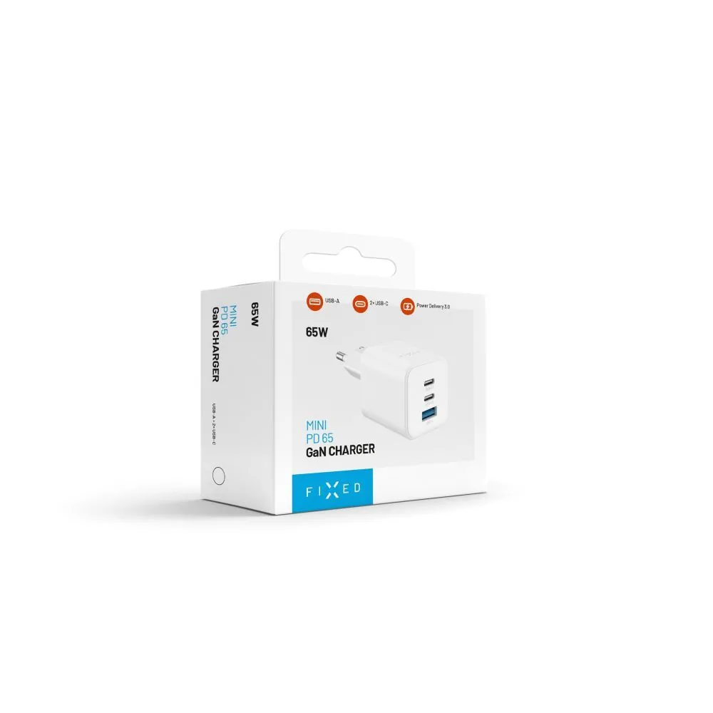 FIXED Mini 2x USB-C, USB-A GaN töltő adapter 65W, fehér – 9. kép