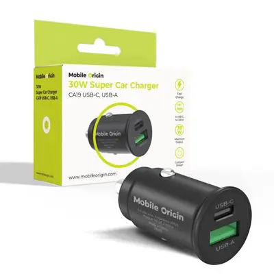 Mobile Origin 30W Super Car Charger CA19 - USB-C, USB-A Black