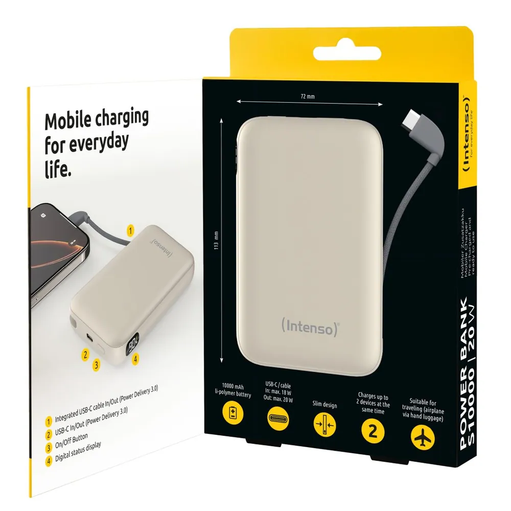 Intenso S10000 10000mAh + Integriertes USB-C PowerBank Beige – 10. kép