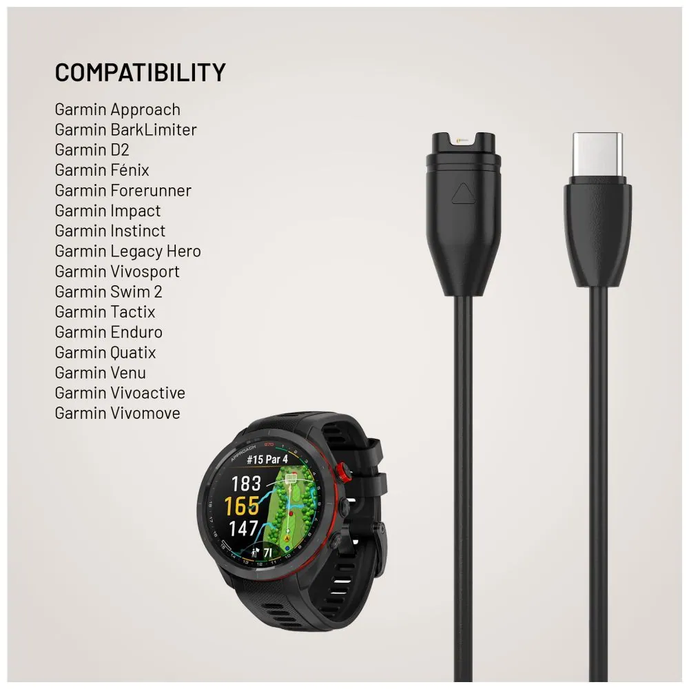 FIXED USB-C csatlakozású okosóra töltőkábel Garmin Forerunner/Fenix/Venu/Vívoactive/Instinct készülékhez 2m, fekete – 3. kép