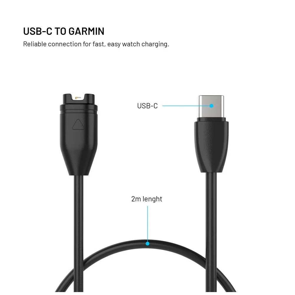 FIXED USB-C csatlakozású okosóra töltőkábel Garmin Forerunner/Fenix/Venu/Vívoactive/Instinct készülékhez 2m, fekete – 4. kép