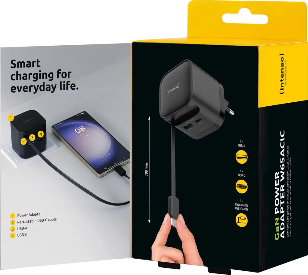Intenso Compact Fast Charger 65W USB-C/USB-A Black – 6. kép