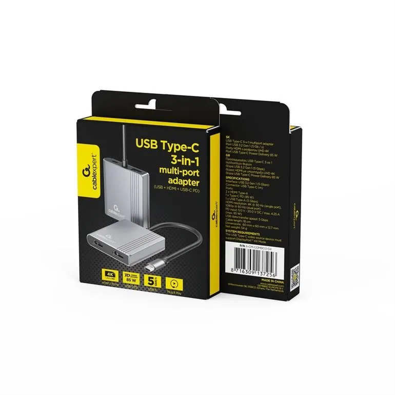Gembird A-CM-COMBO3-04 USB Type-C 3-in-1 Multi-Port Adapter Space Grey – 5. kép