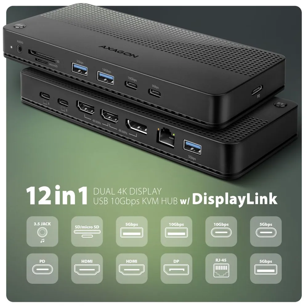 AXAGON HMC-DL-KVM 12in1 DisplayLink KVM Switch – 2. kép