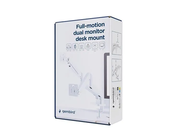 Gembird Desk mounted adjustable double monitor arm 17"-32" White – 12. kép