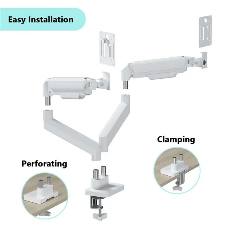 Gembird Desk mounted adjustable double monitor arm 17"-32" White – 8. kép