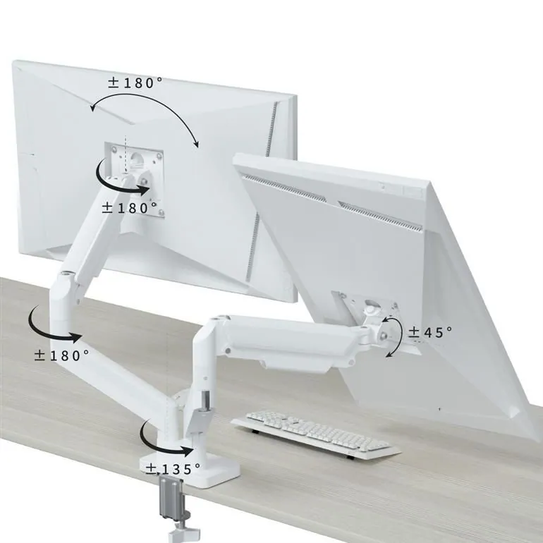 Gembird Desk mounted adjustable double monitor arm 17"-32" White – 9. kép