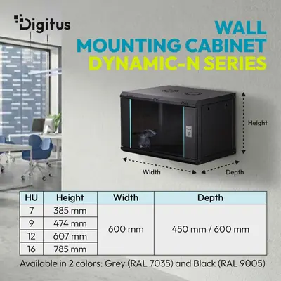 Digitus Dynamic DN-37101 19" 7U Falra szerelhető Rackszekrény Black – 2. kép