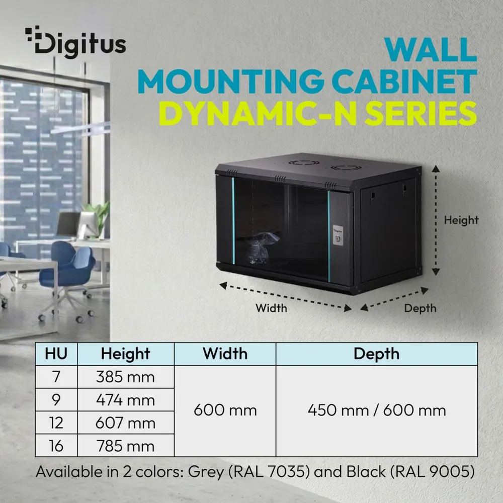 Digitus Dynamic DN-37101 19" 7U Falra szerelhető Rackszekrény Black – 2. kép