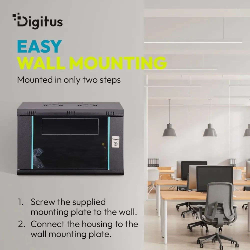 Digitus Dynamic DN-37101 19" 7U Falra szerelhető Rackszekrény Black – 3. kép