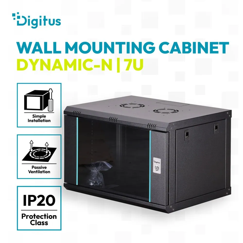 Digitus Dynamic DN-37101 19" 7U Falra szerelhető Rackszekrény Black – 4. kép
