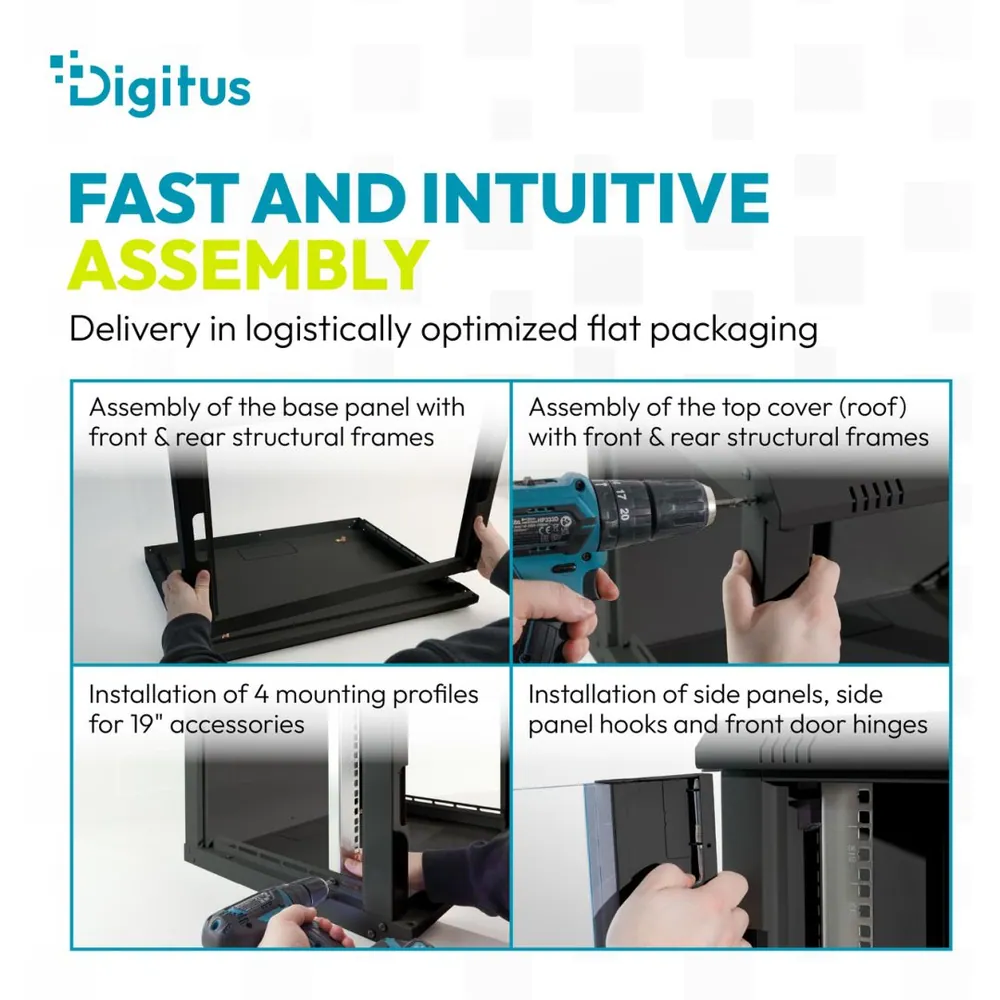 Digitus Dynamic DN-37101 19" 7U Falra szerelhető Rackszekrény Black – 5. kép