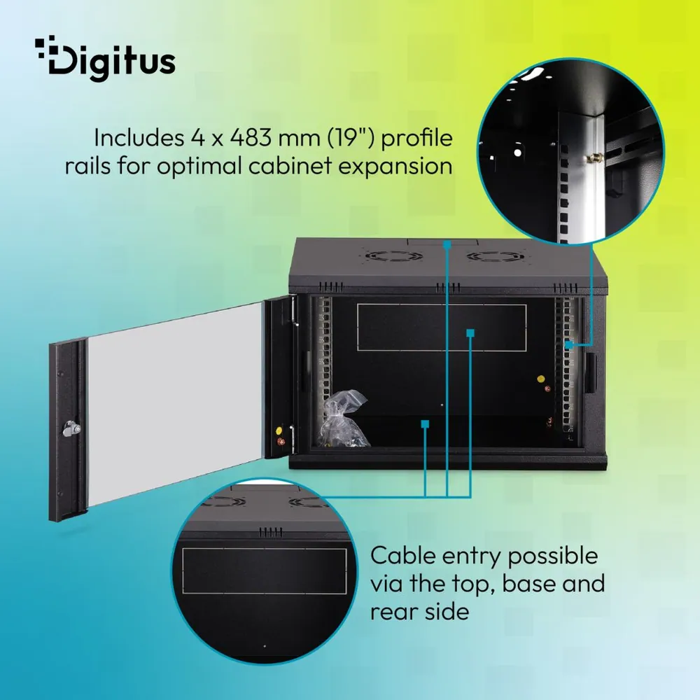Digitus Dynamic DN-37101 19" 7U Falra szerelhető Rackszekrény Black – 6. kép