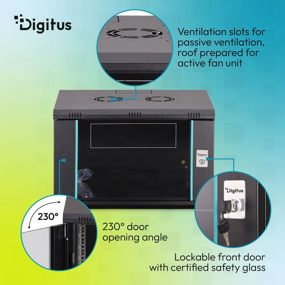 Digitus Dynamic DN-37101 19" 7U Falra szerelhető Rackszekrény Black – 7. kép