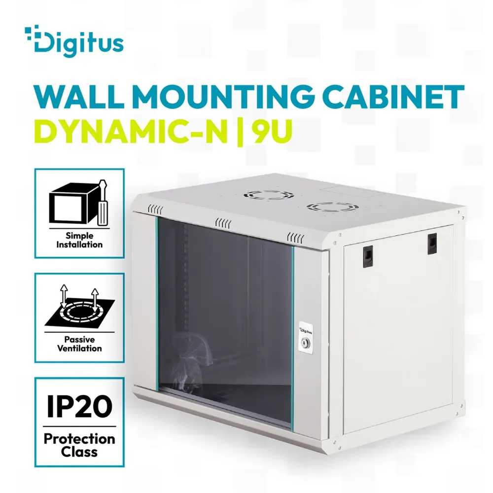 Digitus Dynamic DN-37104 19" 9U Falra szerelhető Rackszekrény Grey – 2. kép