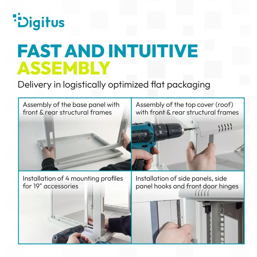 Digitus Dynamic DN-37104 19" 9U Falra szerelhető Rackszekrény Grey – 3. kép