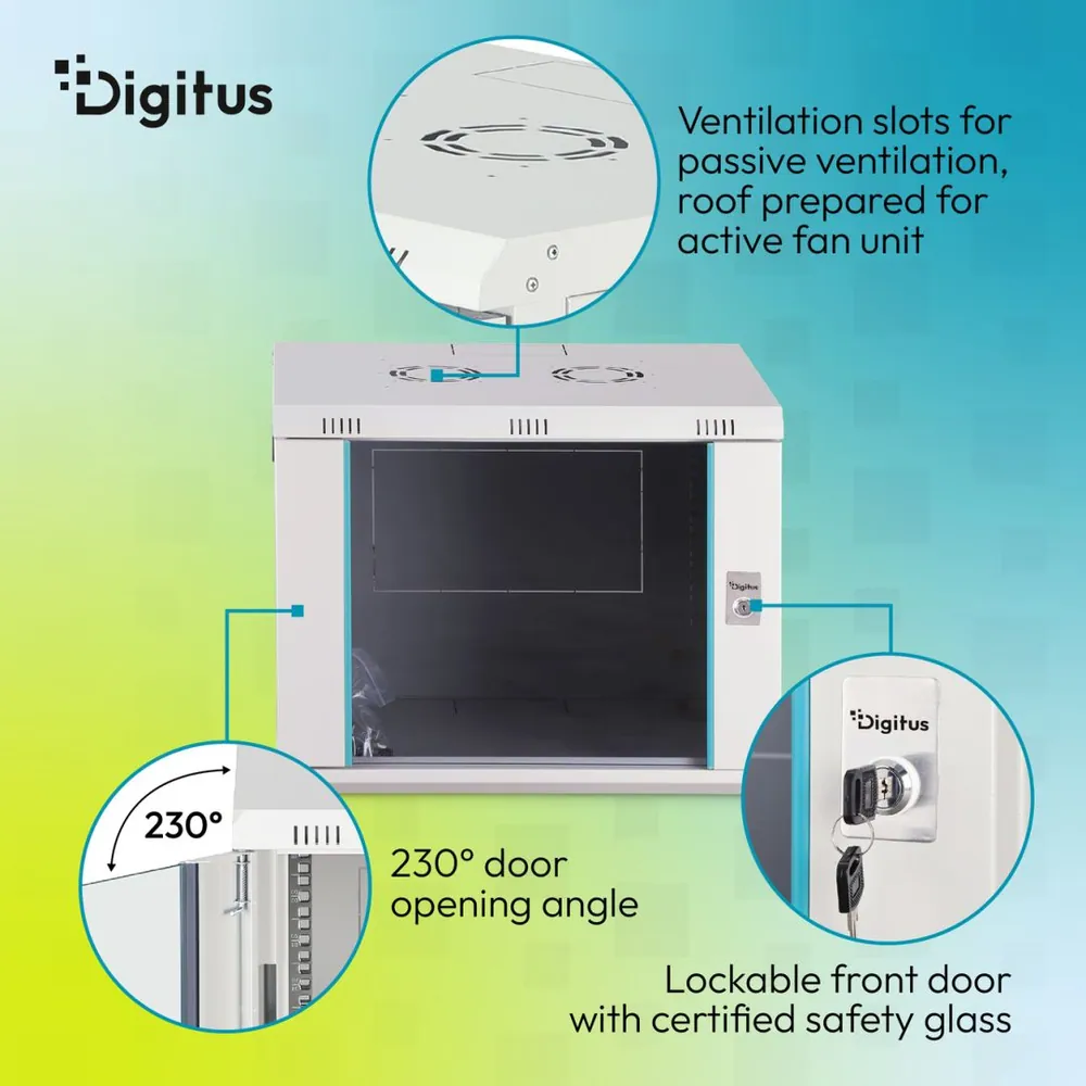 Digitus Dynamic DN-37104 19" 9U Falra szerelhető Rackszekrény Grey – 5. kép