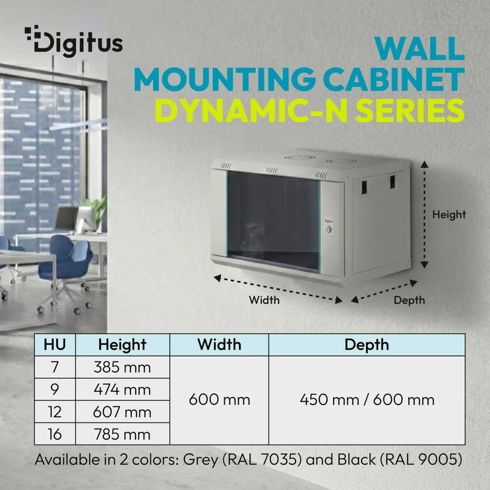 Digitus Dynamic DN-37104 19" 9U Falra szerelhető Rackszekrény Grey – 7. kép