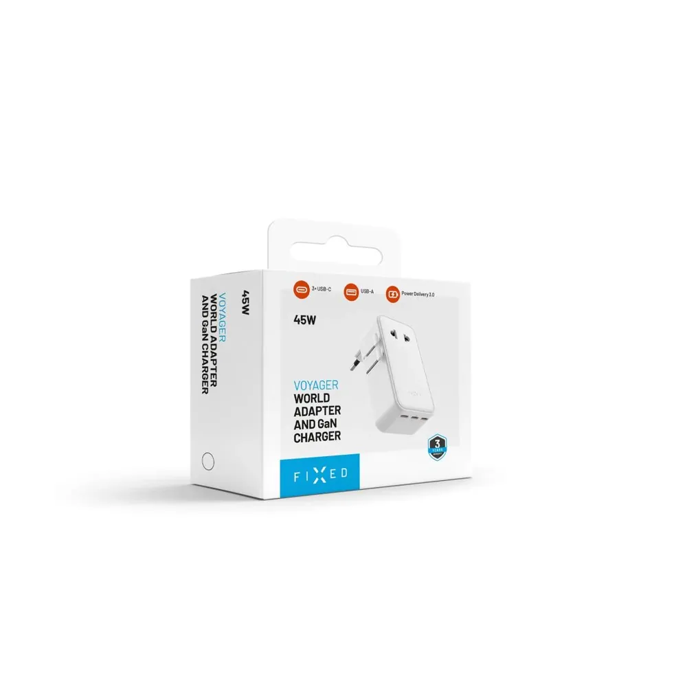 FIXED Ultravékony utazóadapter 45W EU, UK, USA/AUS 3xUSB-C PD 45W, fehér – 3. kép