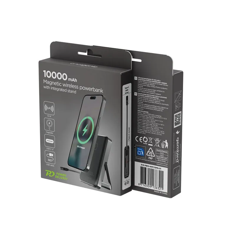 Gembird PB10-WPC15MS-01 10000mAh Wireless PowerBank Black – 6. kép
