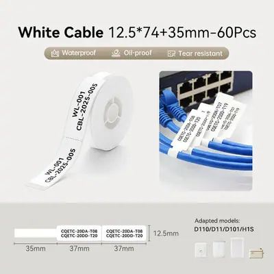 NIIMBOT T12.5*74+35-60 Cable Label White – 2. kép