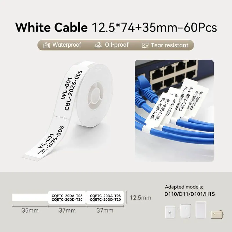 NIIMBOT T12.5*74+35-60 Cable Label White – 2. kép