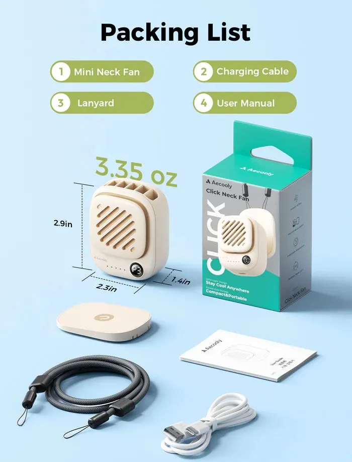 Aecooly Click 01 Mini Portable Neck Fan Beige – 7. kép