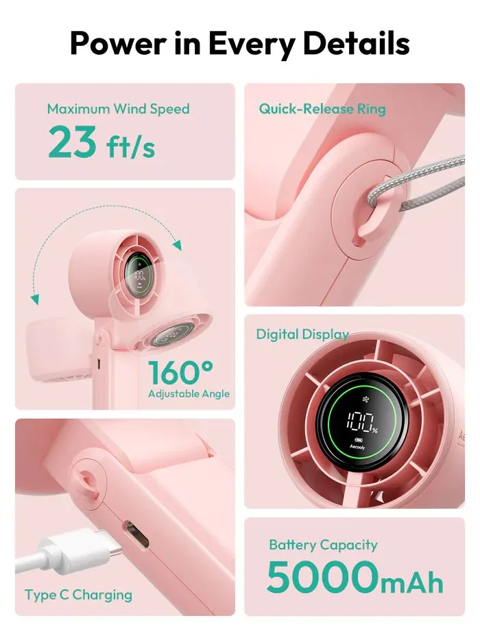 Aecooly Halo 02 Portable Handheld Fan Pink – 2. kép