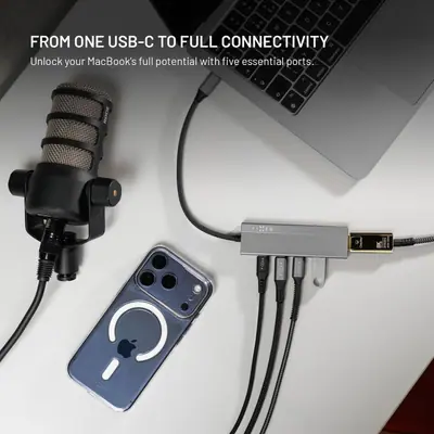FIXED 5 portos USB-HUB, sötétszürke – 2. kép