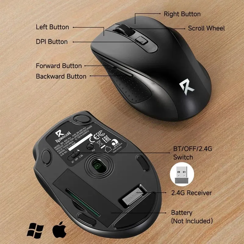 Redragon BM-4091 Wireless Bluetooth Mouse Black – 3. kép