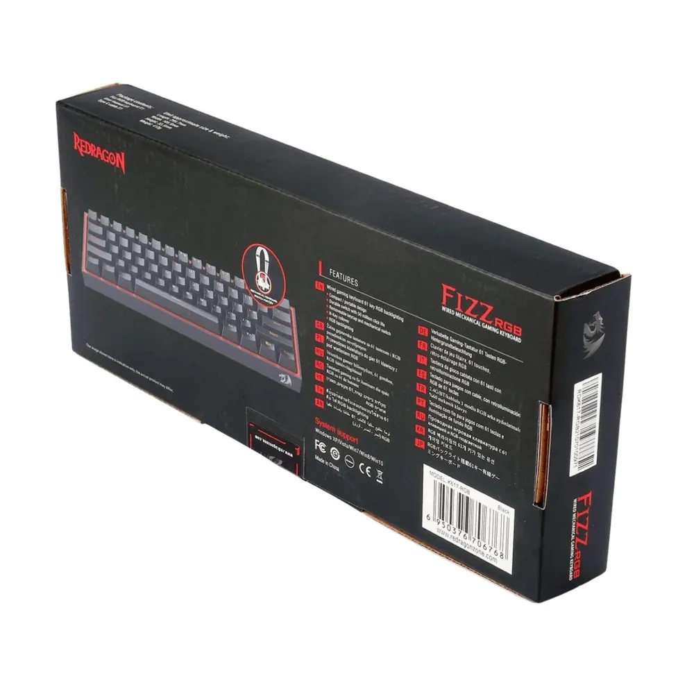 Redragon Fizz RGB, wired mechanical keyboard,RGB, red switch Black HU – 8. kép