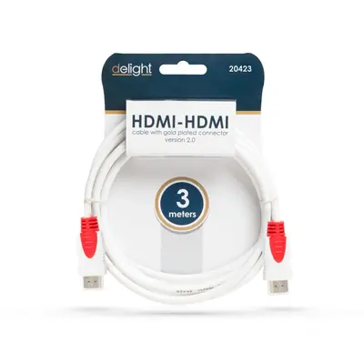 Delight Jelkábel HDMI-HDMI 2.0 3D aranyozott Am/Am 3m White – 2. kép