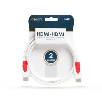 Delight Jelkábel HDMI-HDMI 2.0 3D aranyozott Am/Am 2m White – 2. kép