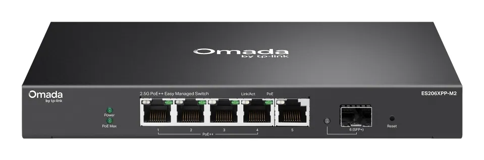 TP-Link Switch Menedzselhető - ES206XPP-M2 (Omada; 5x 2,5Gbps; 1x 10Gbps SFP+ port; 4x 802.3af/at PoE++ port; 120W PoE)