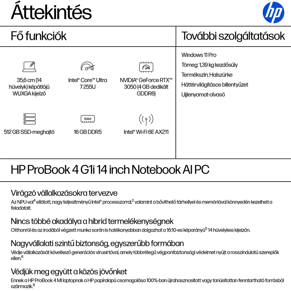 HP ProBook 4 G1i 14 14" WUXGA AG UWVA, Ultra7-255U 2GHz, 16GB, 512GB, Win 11 Prof. – 3. kép