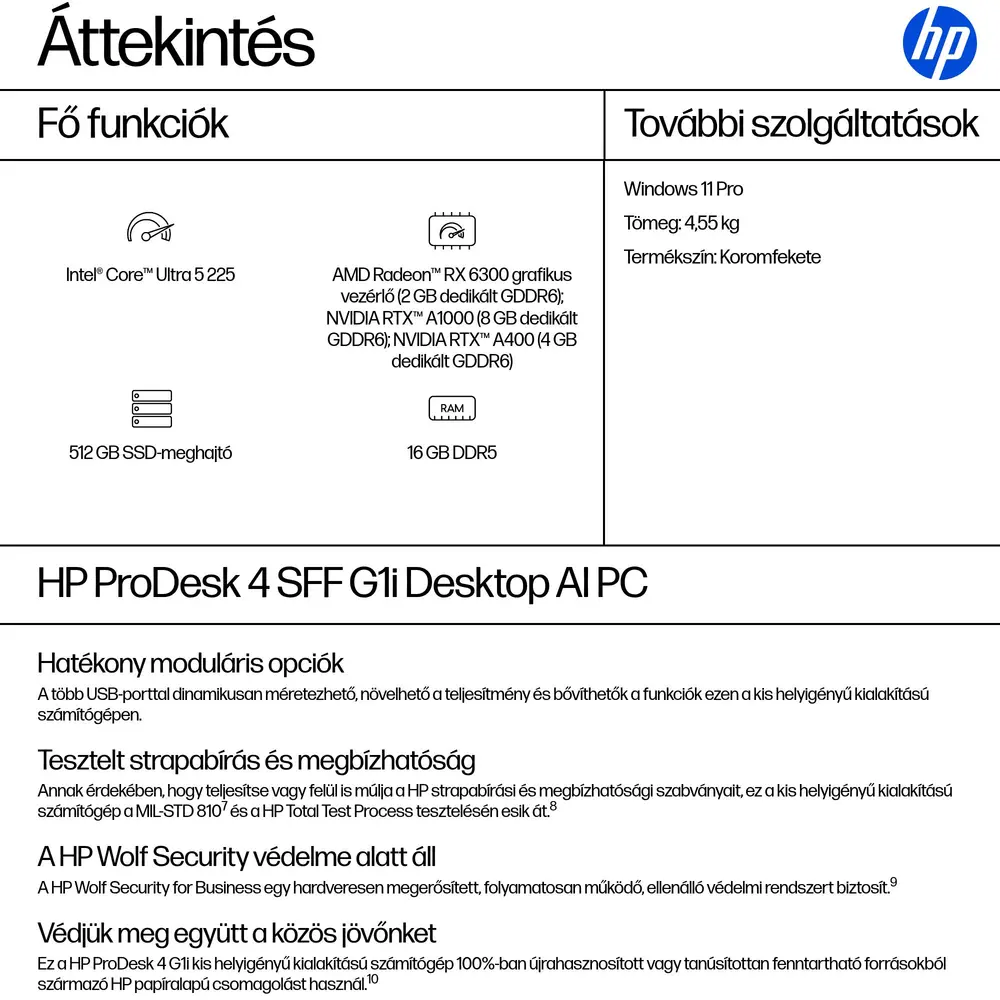 HP ProDesk 4 SFF G1i, Core Ultra5-225 3.3GHz, 16GB, 512GB, Win 11 Prof. – 3. kép